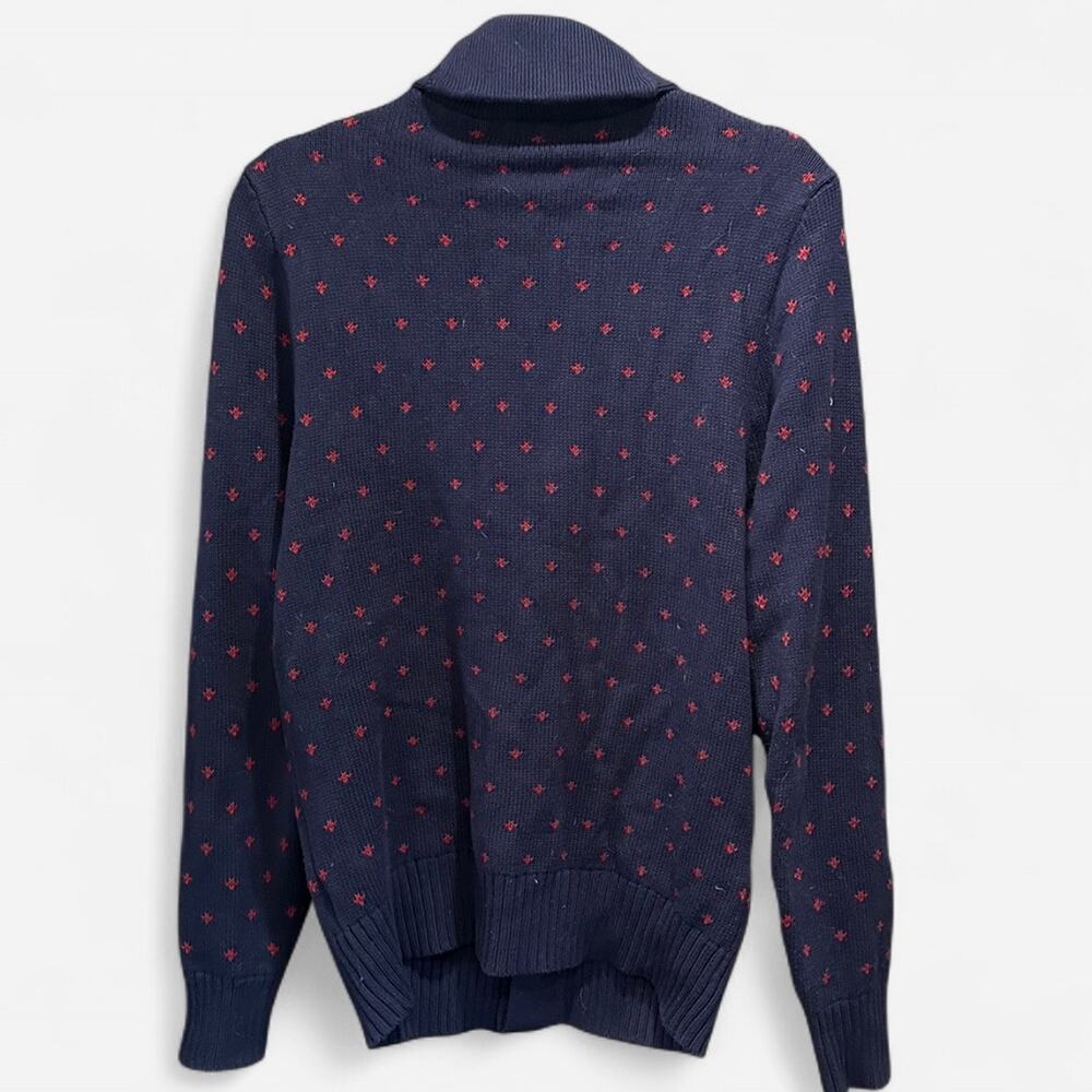 Merona 100% Cotton Navy Red Polka Dot Heritage Preppy Shawl Collar Cardigan - Picture 3 of 10